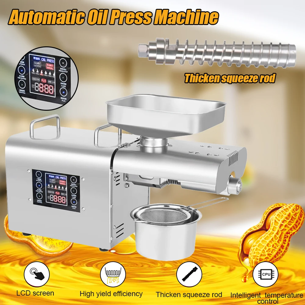 Business Equipment Oil Press Machine Auto Cold Press Oil Machine Oil Extractor Smart Heaters Touching LCD Oil Press&Squeeze Rod