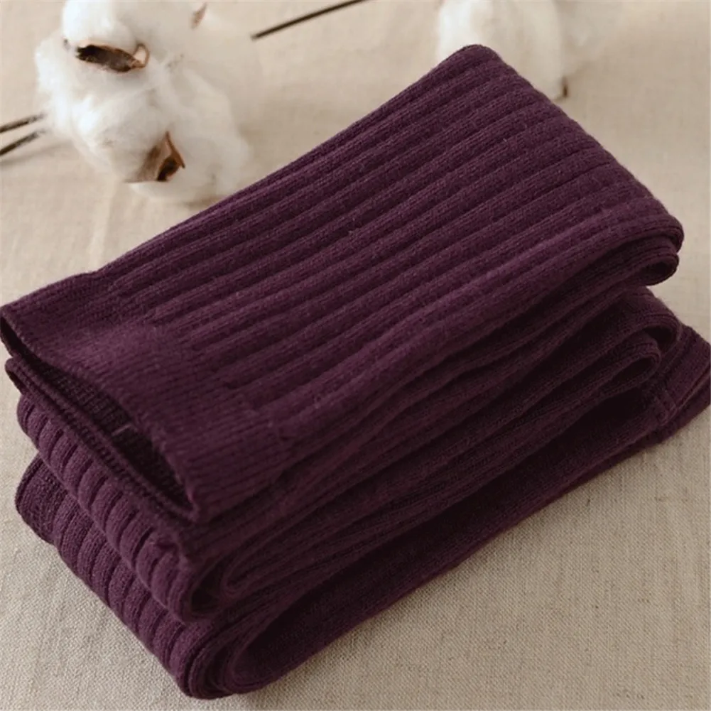 Фиолетовый Осенне-зимние чулки для маленьких девочек Теплые хлопковые колготки для новорожденных, плотные детские колготки - Цвет: Фиолетовый
