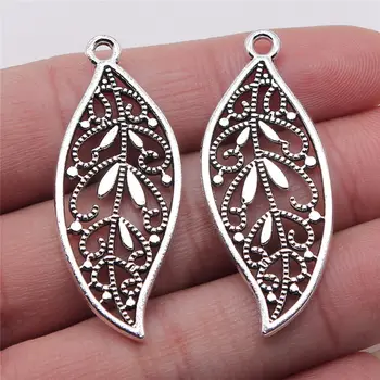 

Wholesale Jewelry Lots Antique Silver Color 17x43mm Hollow Carved Leaves Charm Pendant Fashion 2019 60 Pieces