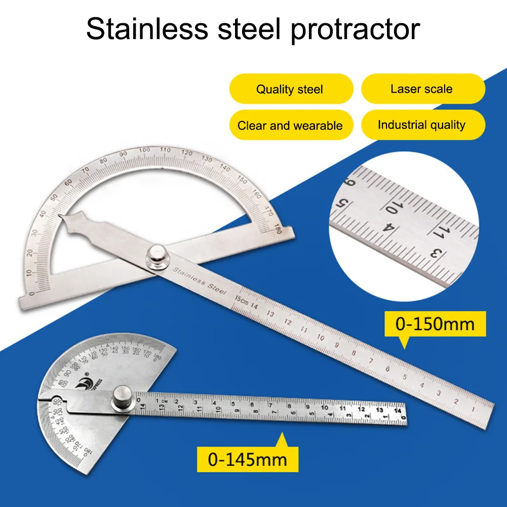 

14.5/15CM 0-180 Degree Adjustable Protractor Multifunction Stainless Steel Roundhead Angle Ruler Mathematics Measuring Tools