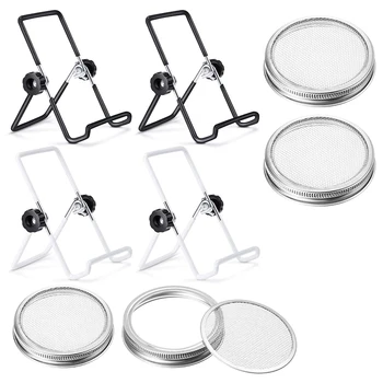 

4 Packs Sprouting Jar Lid and 4 Packs Sprouting Lid Stand Sprouting Canning Jar Strainer Lid with Wide Mouth Mason