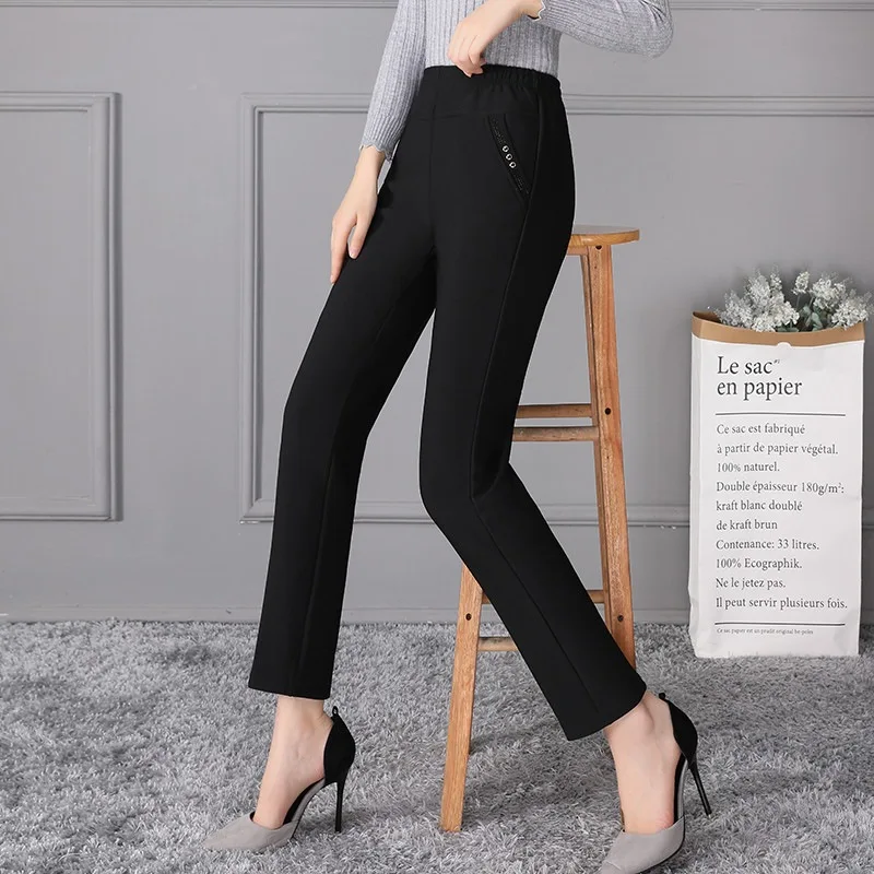 

2017 Women Pants Cotton Elastic Waist Black Color Winter Warm Slim Fitness Trousers Plus Size 4XL 5XL 6XL 7XL 8XL 9XL 10XL