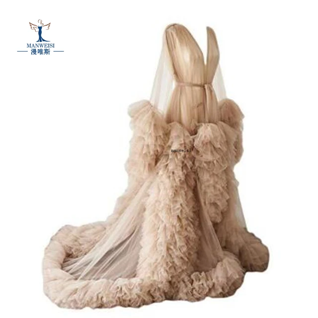 Unique Prom Dresses Custom Made Tulle Maternity Robes Women Photoshoot Evening Gowns Fluffy Tiered Tulle Robe Formal Party Dress Champagne