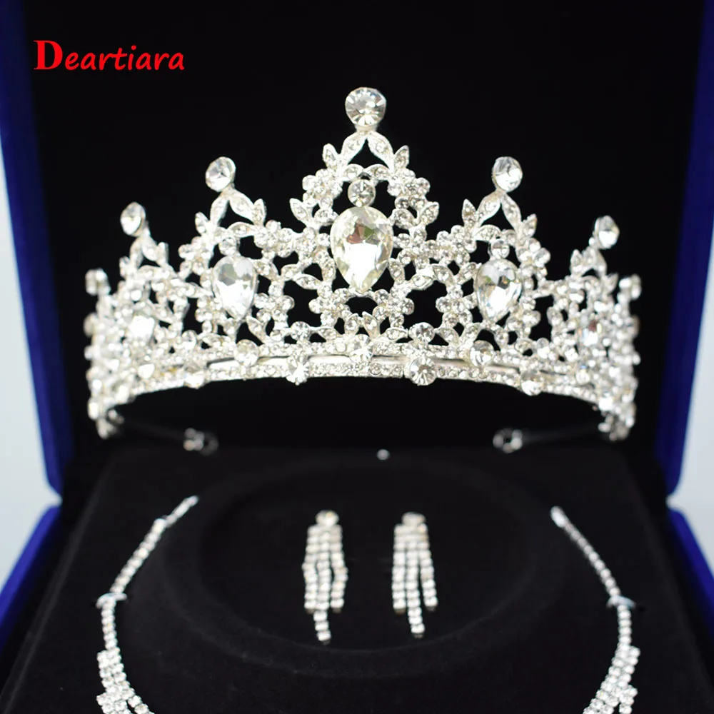 Deartiara Crystal Wedding Jewelry Set Bridal Tiara Necklace Earring Kit 