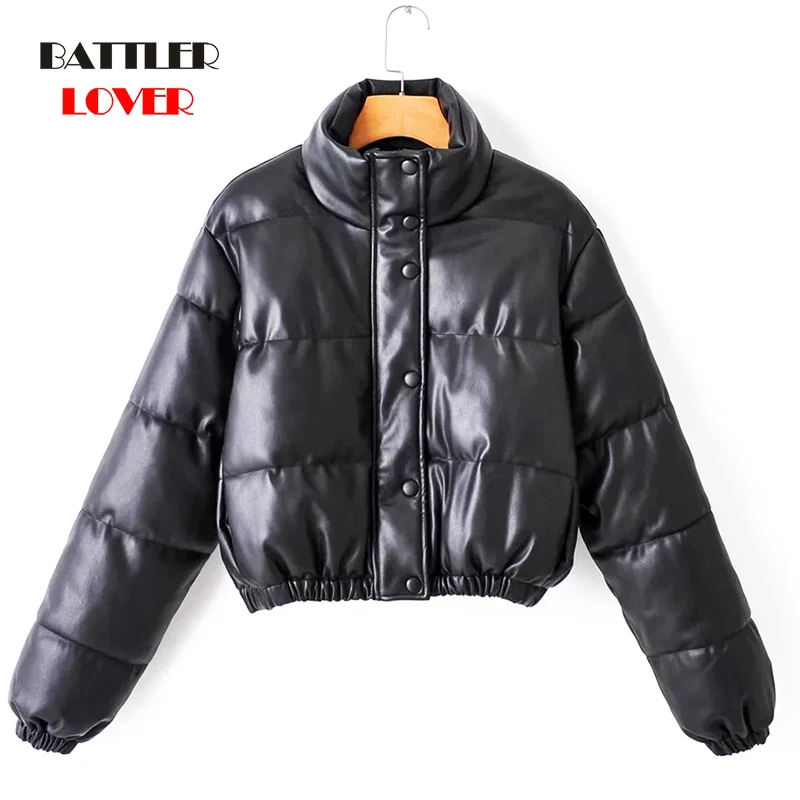 Women Leather Jacket Coats Winter Thick Warm Overcoats Autumn Zipper Black Cool Punk Cotton Parka for Female Windbreaker Clothes