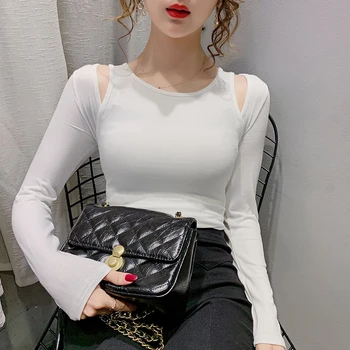 

COIGARSAM Full Sleeve blouse women New Spring blusas womens tops and blouses Gray White Black 585