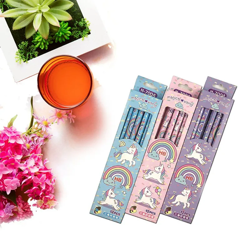 1 Набор милый Радужный Единорог пластиковый карандаш автоматическая ручка с ластиком для детей школьные офисные принадлежности