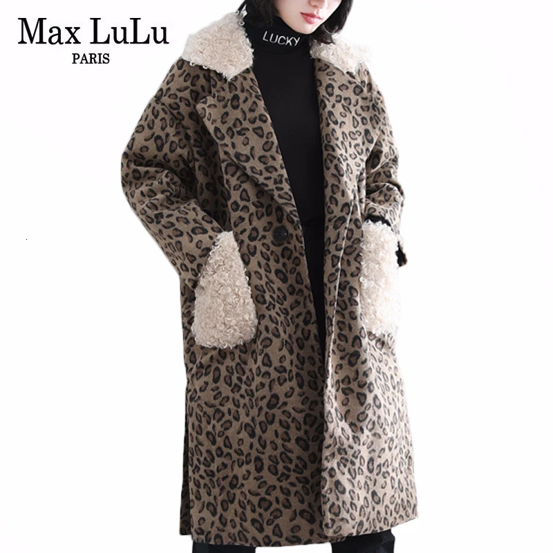 Max LuLu зимняя корейская модная верхняя одежда женские длинные стеганые шерстяные Пальто повседневные женские леопардовые ветровки негабаритная одежда