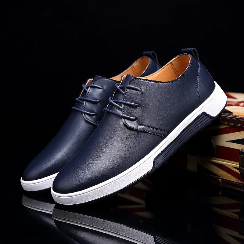 Merkmak Brand New Summer Breathable Men Leather Casual Shoes Plus Velvet Warm Winter FLats Fashion Lace-up Big Size Walking Shoe