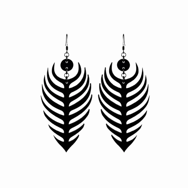 Black Acrylic Leaf Feather Shape Vintage Earrings For Women Elegant Cool Leaves Earring Fashion Female Jewelry E19124 | Украшения и