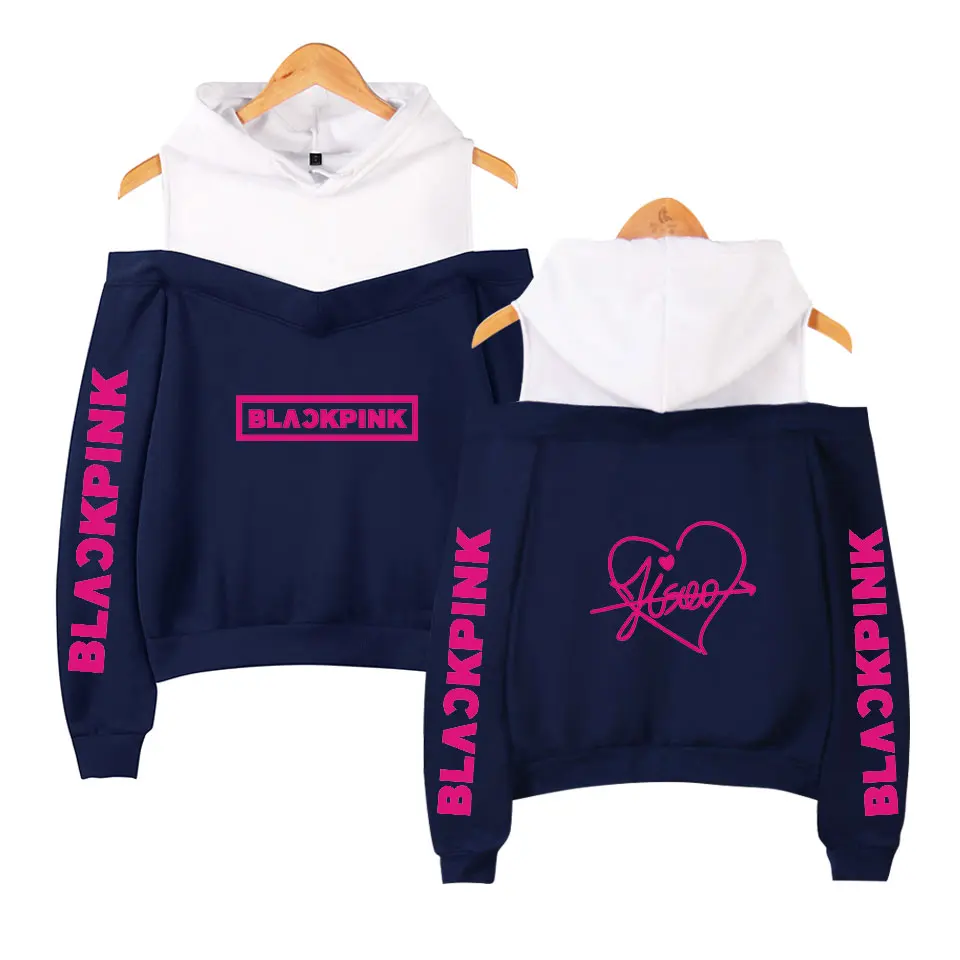 Сексуальные модные черные розовые толстовки женские Kpop толстовки с принтом Blackpink женские толстовки без бретелек хип-хоп толстовка