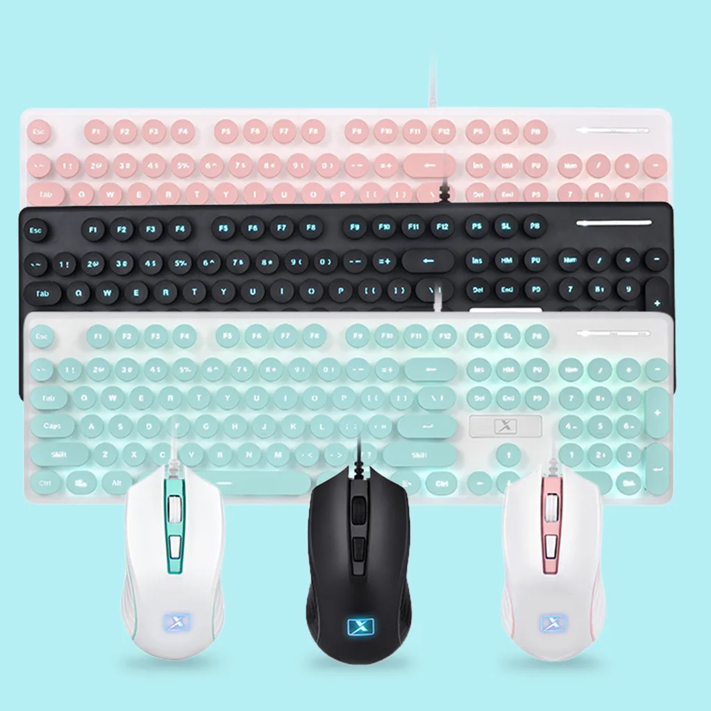 Keyboard Mouse Set Gaming Keyboard New N518 Punk Robot Wired Keyboard And Mouse Set Round Key Cap For PC Computer#g4