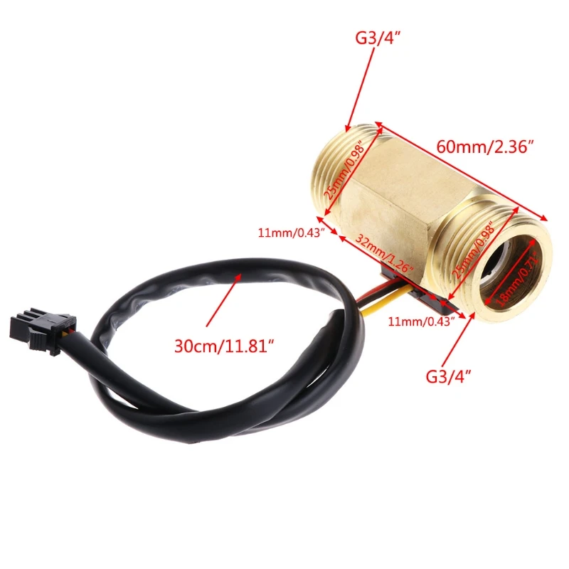 

Water Flow Sensor G3/4\" Hall Flowmeter Switch DN20 1-30L/min Liquid Flow Meter
