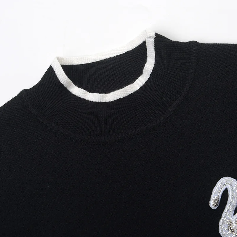 GetSpring Women Sweater Short Sleeve Stand Collar
