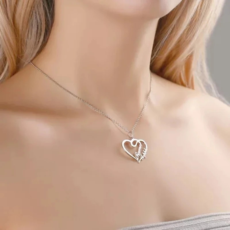 Женское Ожерелье с двойным сердцем, индивидуальное именное ожерелье с подвеской Bts, подарки из нержавеющей стали, именные ювелирные изделия
