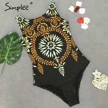 Женский цельный купальник Simplee с ретро-принтом,женский черный пляжный купальный костюм стрейч года, купальник для летнего отпуска