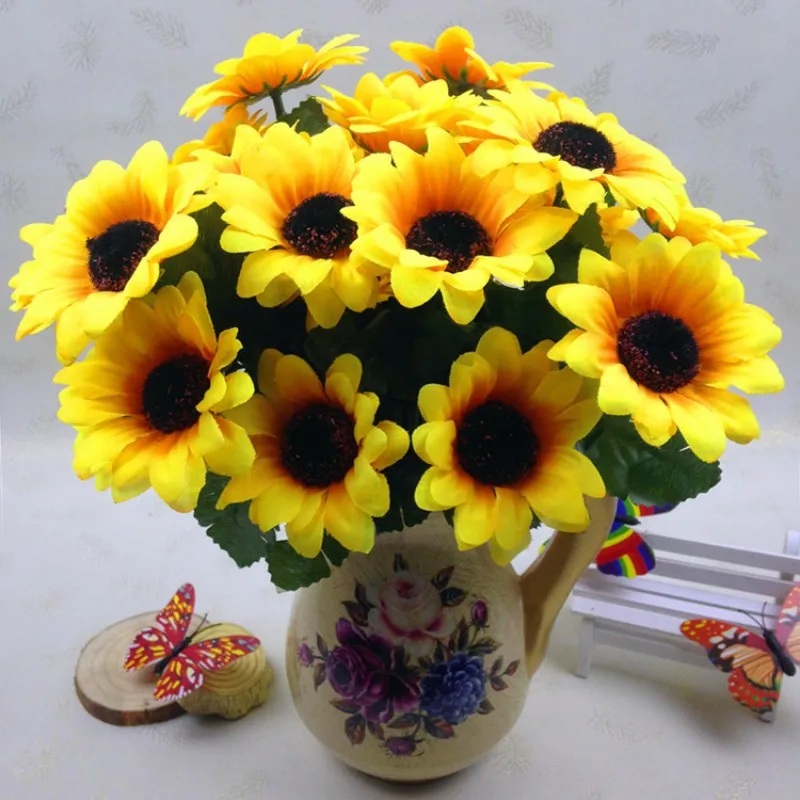 Осеннее украшение 13 голов жёлтый Подсолнух шелк искусственный букет цветов для украшения дома офисный праздничный садовый декор