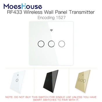 

RF433 MHz Wireless Wall Glass Panel Transmitter Switch Remote Controller Work with WiFi Smart Control Sticky Switch Receiver