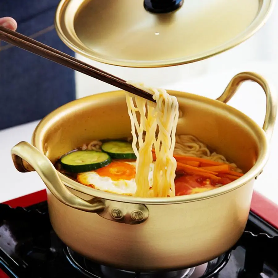 Korean Ramen Noodle Pot Aluminum Stockpot Soup Pot Small Hot Pot W Lid Fast Heating Noodle Cooking Pan Kitchen Cookware 3