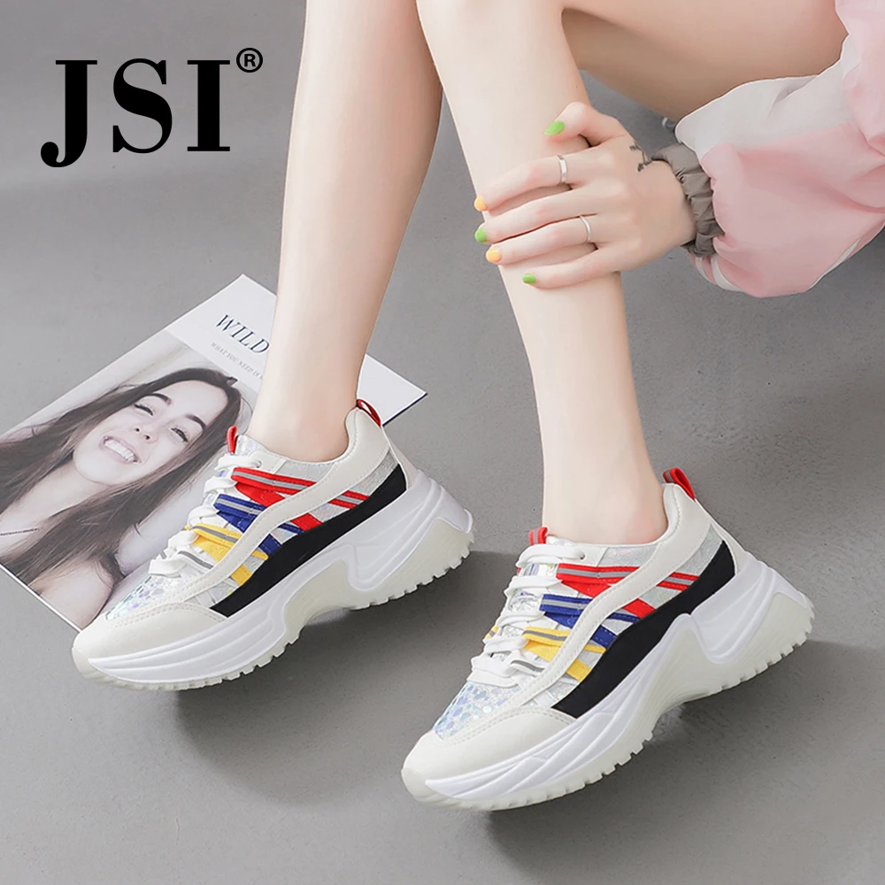 

JSI Fashion Women Sneakers Lace-Up Pointed Toe Mixed Colors Flats Spring Autumn Casual Platform Microfiber Women Sneakers JX46