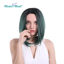 Moda& Mode короткий Шелковый прямой Боб кружевной парик 1" блондин черный зеленый синтетический кружевной передний парик для женщин средняя часть термостойкий
