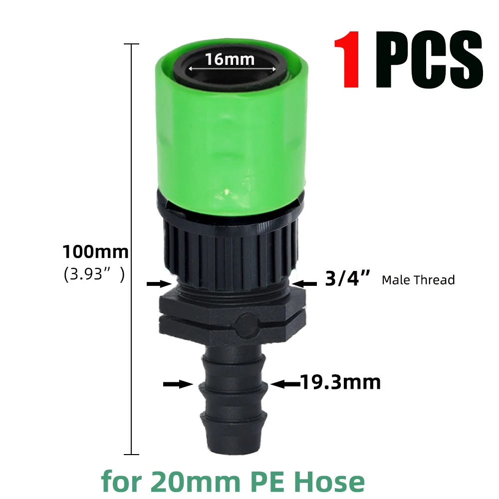 16mm Quick Connector Nipple EURO USA 3/4 Inch Male Threaded 16mm/20mm Hose Pipe Jiont for Garden Drip Irrigation Tubing Fittings