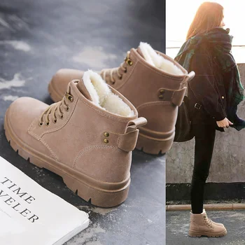 

Winter Snows Boots Women Plush Warm Furry Shoes for Women Round Toe Flock Lace Up Ankle Boots Fo R Women Low Heels Casual Snows