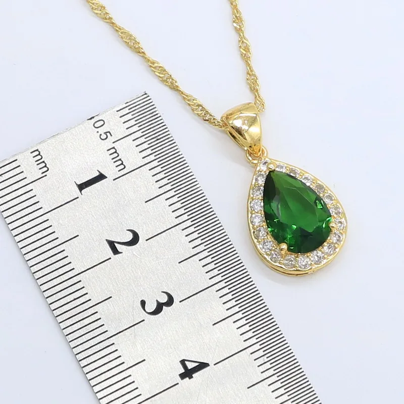 Капли воды зеленые камни комплект ювелирных украшений золотистого цвета для женщин с браслетом длинные серьги ожерелье кулон кольцо подарок на день рождения