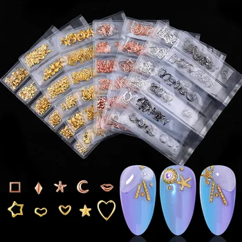 

1 Bag Hollow Rose Gold Silver Metal 3D Nail Decorations Mixed Size Nails Studs Rivet Manicuring Nail Art Accessories