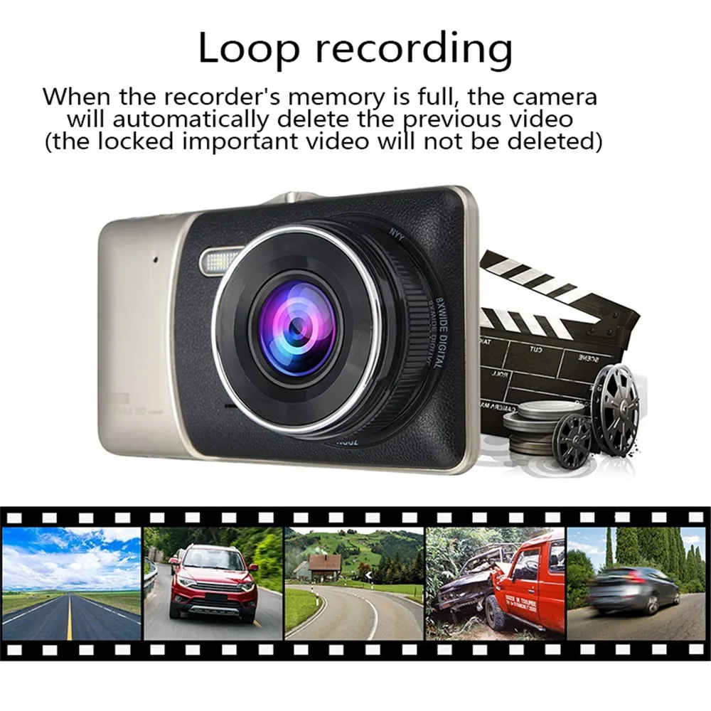 Автомобильный регистратор высокого разрешения ночного видения 1080P с двойным объективом заднего вида, интегративная камера, Автомобильный видеорегистратор T652