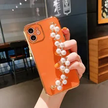 12 Pro Case Luxury Glitter Pearl Diamond Gold Bracelet Hand Holder Cases for iPhone 11 Pro Max 8 Plus 7 XR XS X Plated Cover