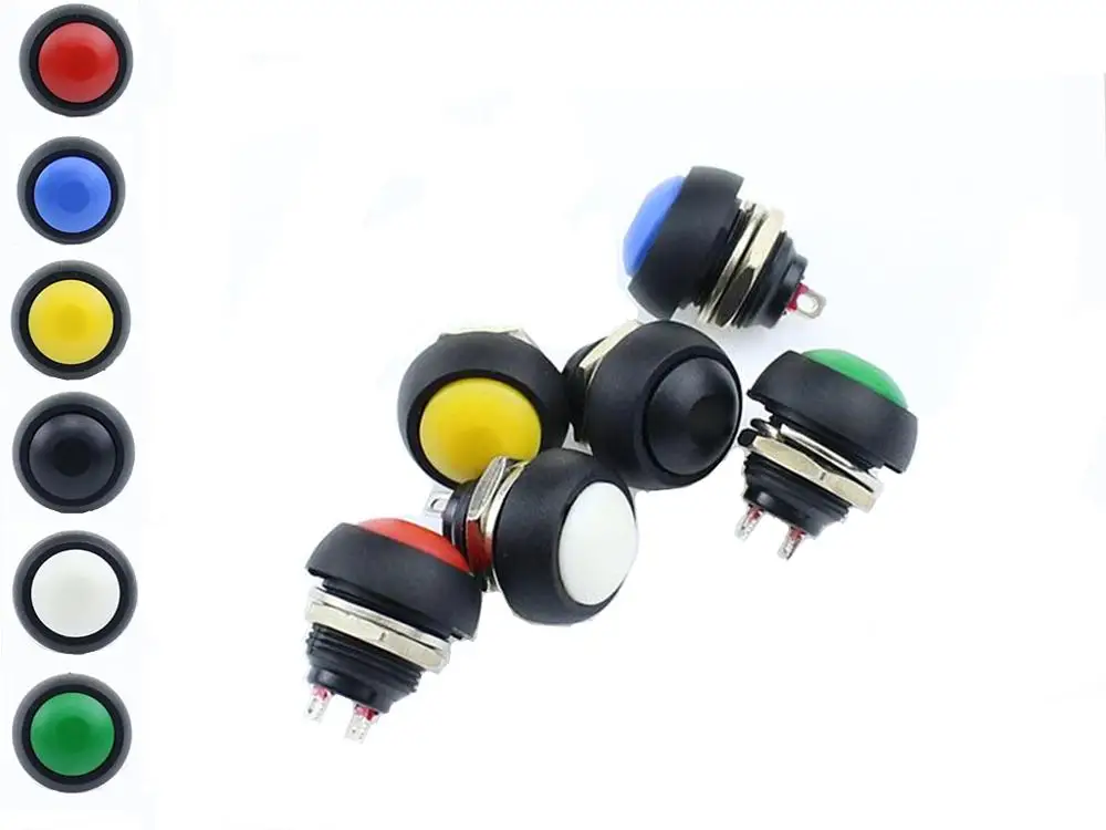 Черный/красный/зеленый/желтый/синий 12 мм водонепроницаемый Мгновенный кнопочный переключатель