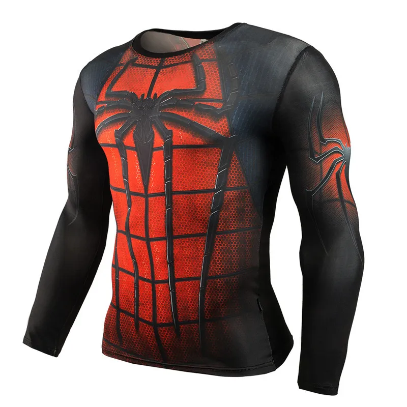 Мужская компрессионная рубашка Супермен быстросохнущая с длинным рукавом для спортзала, бега, Marvel, Мстители, супергерой, фитнеса, бодибилдинга, спортивные футболки