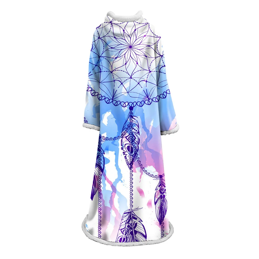 

Dreamcatcher Print Sleeve Blanket Sofa Bed Plush Cover Blanket Soft Warm Thick Double Layer Wearable Blanket With Sleeve
