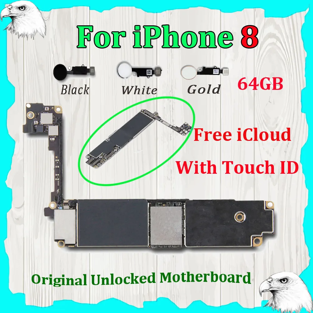 

Original 64GB Motherboard For iPhone 8 8G Mainboard Touch ID IOS Main Logic Board iCloud off GSM Unlocked Well Test Fingerprint