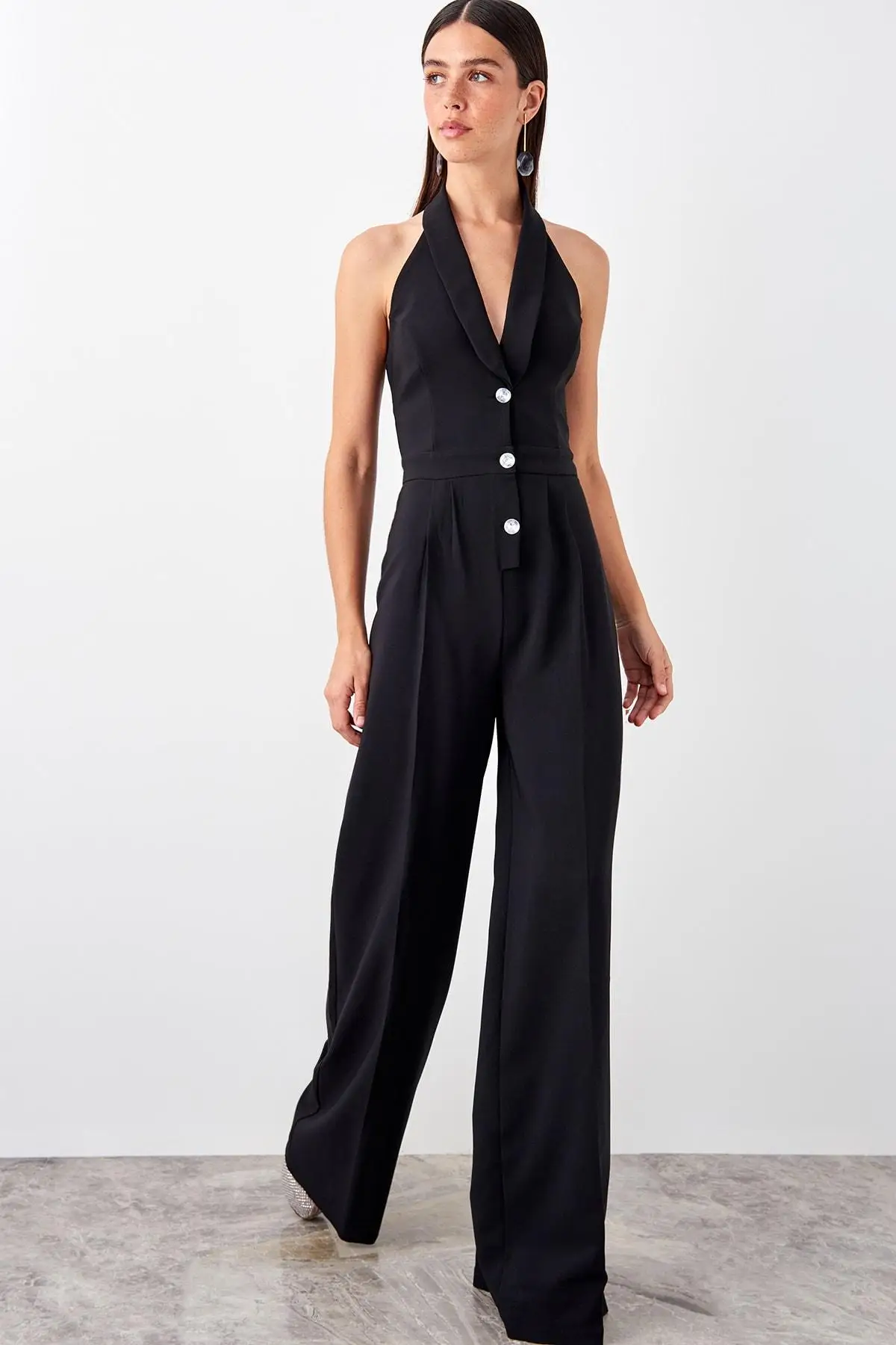 

Trendyol Black Button Detail Jumpsuit TPRSS19TU0034