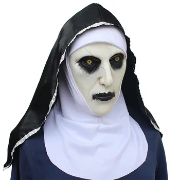 

Horror The Nun Mask Cosplay Scary Valak Latex Masks with Headscarf Halloween Party Props Deluxe