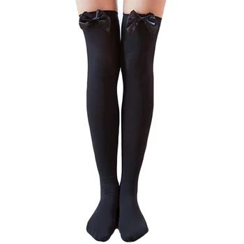 

New fashion sexy nylon elastic on the knee high socks with bows thigh for women and girls