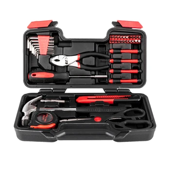 

39pcs Hand Tool Set General Household Repair Hand Tool Kit with Plastic Toolbox Storage Case Socket Wrench Screwdriver Knife