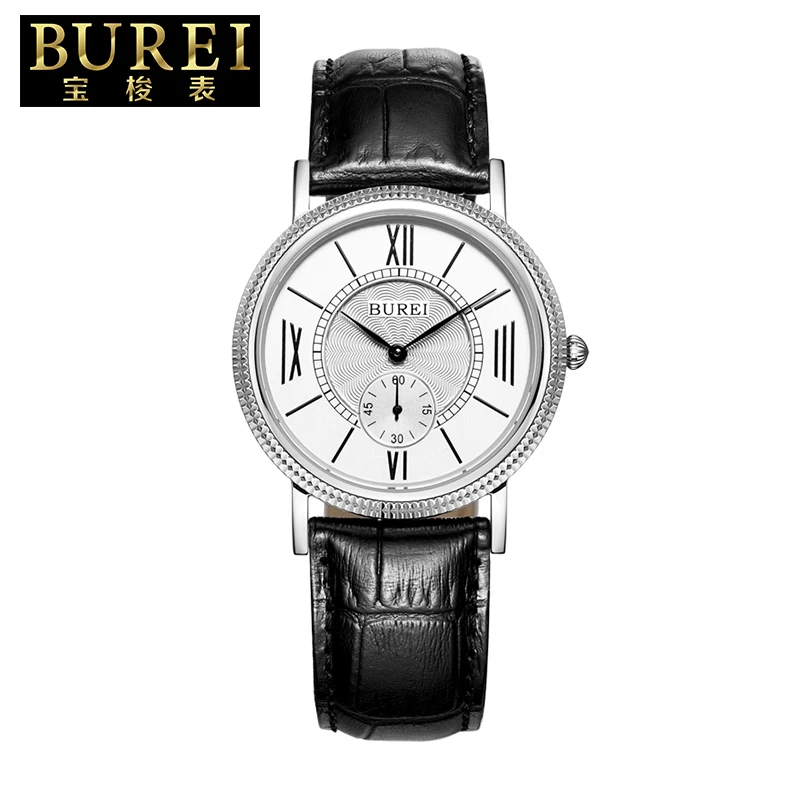 BUREI 3015 Switzerland RONDA 1064 наручные часы для женщин люксовый бренд ретро пара кварцевых часов женские классические часы - Цвет: 01 man watch 37mm
