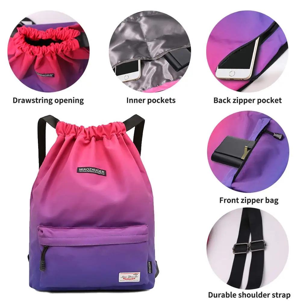 Sunland Waterproof Drawstring Sackpack Backpack Gym Sports Bag Travel Bag Black