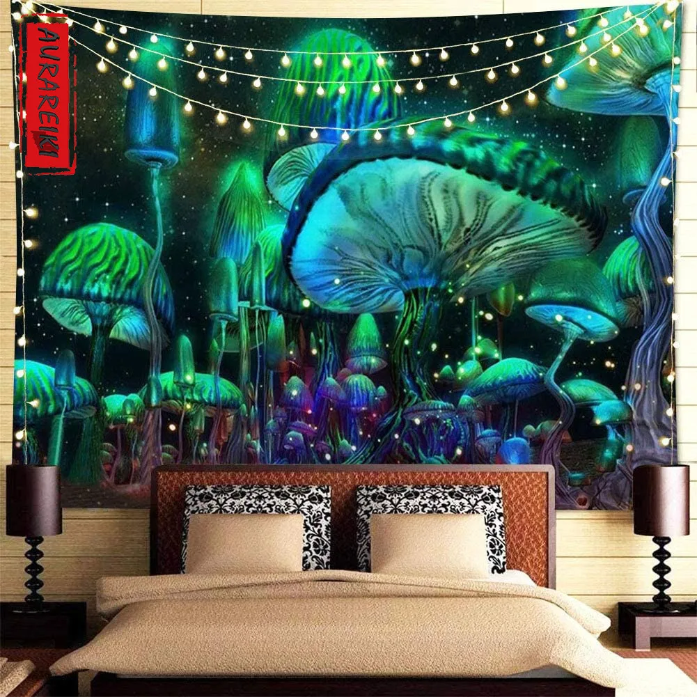 Psychedelic Mushroom Tapestry Fantasy Wave Hippie Wall Hanging Nebula Galaxy Bedroom Living Room | Украшения и аксессуары