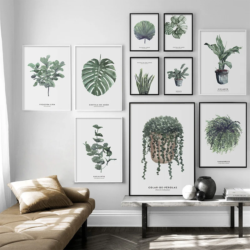 Акварель Wall Art Холст Картина Зеленый Стиль завод скандинавском стиле Плакаты и принты декоративная картина Современное украшение для дома
