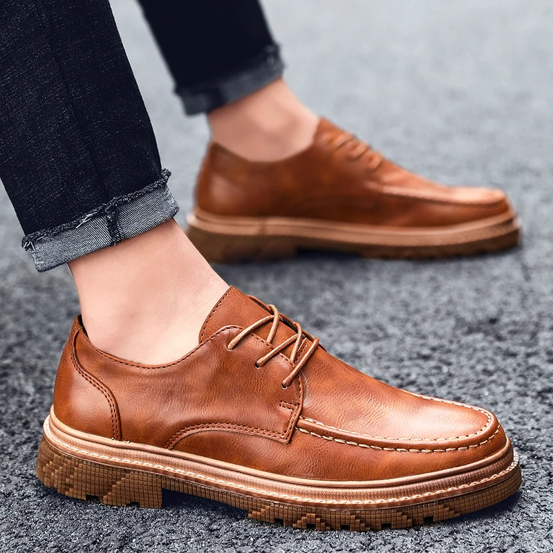

Fashion Lace-up Quality PU Leather Shoes Men Casual Shoes Comfortable Loafers Men Sneakers 2019 Spring Men's Flat Shoes %7703