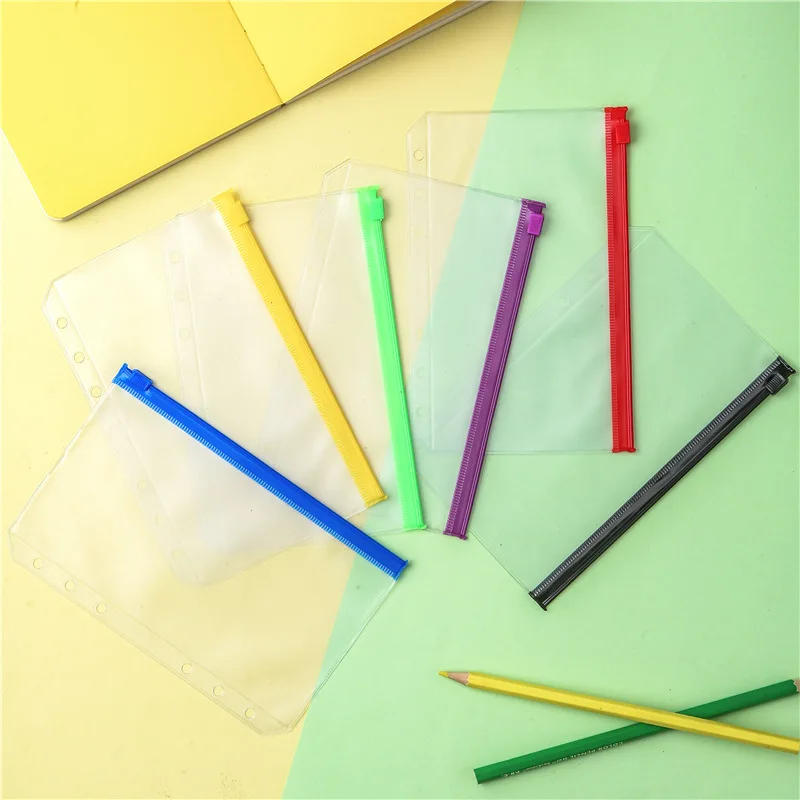 Binder pockets 4pcs A6 6-hole waterproof PVC cash budget envelopes zipper for notebook planner journey binders