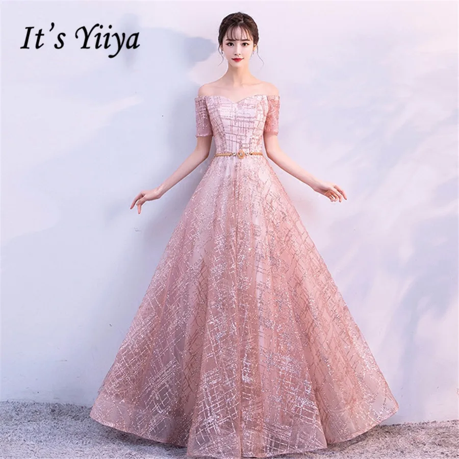 Это Yiiya вечернее платье для женщин с коротким рукавом Формальные платья элегантного размера плюс вырез лодочкой длинное платье de soiree E1310