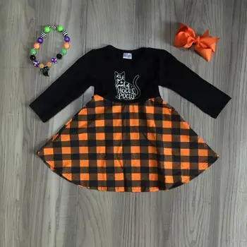 

baby girls clothes children fall dress kid Halloween plaid dress girls long sleeve DRESS cute cat dress with accessories