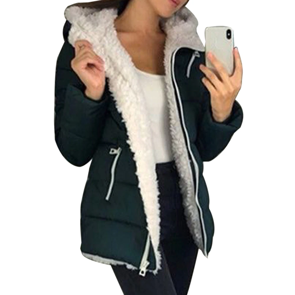 Женские зимние Утепленные Пальто с длинным рукавом, флисовые парки, модная теплая верхняя одежда размера плюс, одноцветная куртка с капюшоном, уличная одежда - Цвет: green