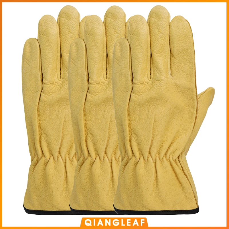 QIANGLEAF, 3 шт., мужские рабочие перчатки, свиная кожа, защита для безопасности, режущий рабочий ремонтник, гаражные гоночные перчатки, H92