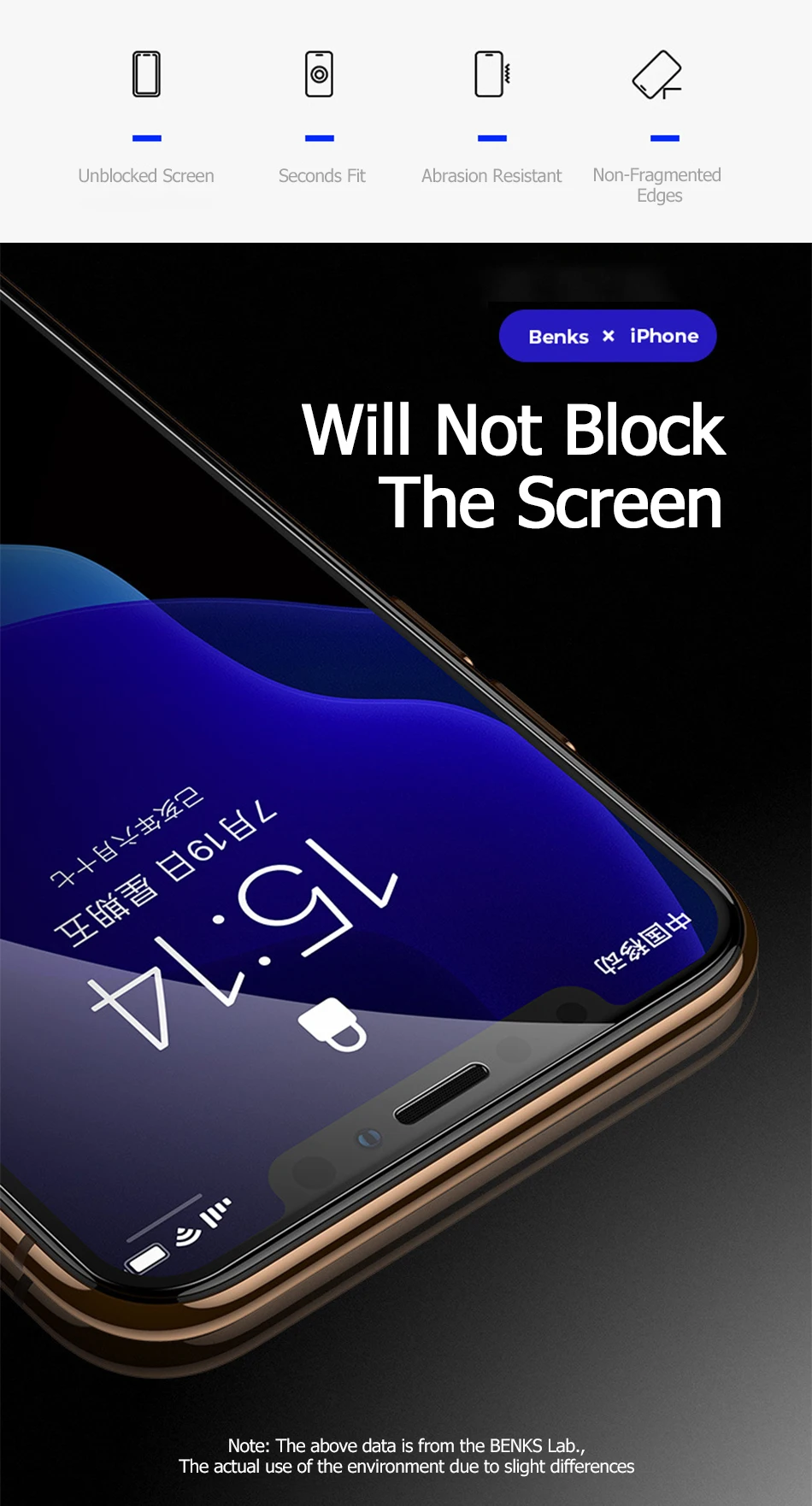 Benks OKR Tempered Glass Film 0.3mm For iPhone 11 Pro Max Full Cover Anti Blue Screen Protector AGC 9H Bubbles Free Glass Front (2)
